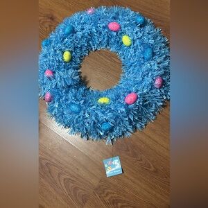 Blue Easter Wreath with Colorful Eggs